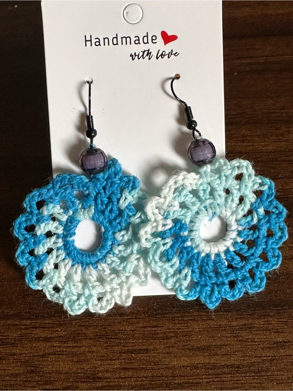 Blue & White Crochet Floral Drop Earrings